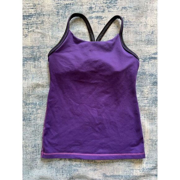 Lululemon Purple w Dark Heathered Gray Trim Ujjayi Y Tank II Size 6 - Picture 1 of 6